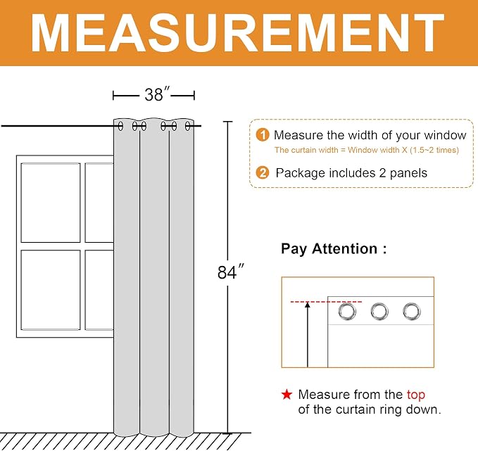 Blackout Curtains for Bedroom, 38 x 84 Inches Long, 2 Panels | Thermal - Image 7
