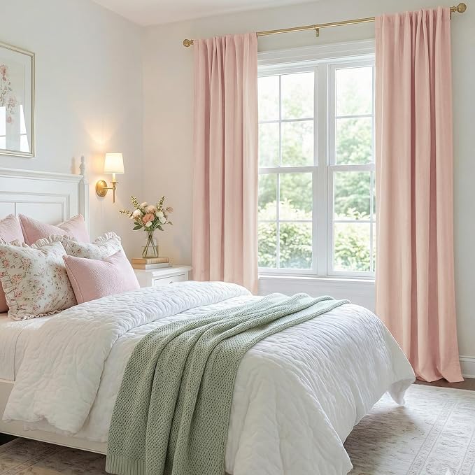 100% Blackout Shield Creamy Peach Linen Blackout Curtains - Image 6
