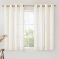 Linen Semi Sheer Curtains 45 Inch Length, Cream Light Filtering Short Linen by LAMIT