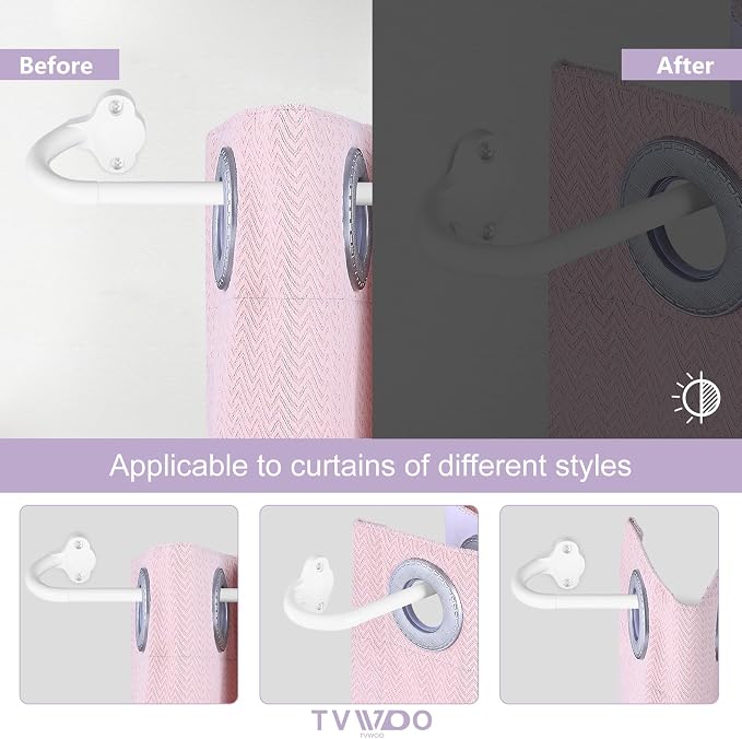 TVWOO Wrap Around Curtain Rods, 5/8 Inch Adjustable Blackout Curtain Rod Set - Image 9