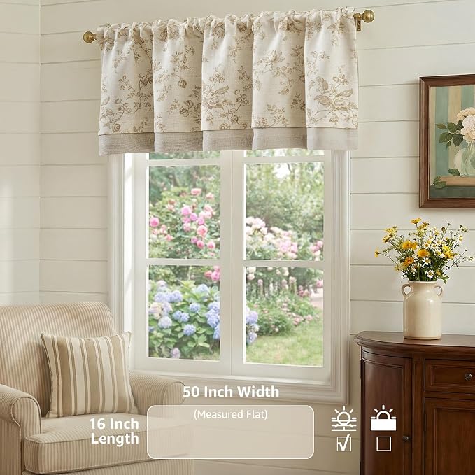 jinchan Amlie Floral Linen Valance Curtain Farmhouse Kitchen Valance - Image 4