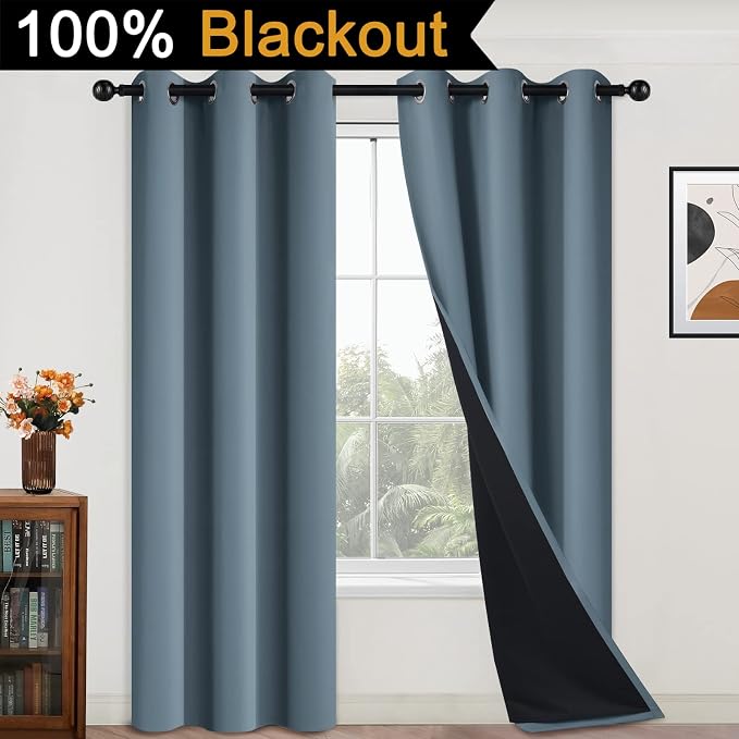 Yakamok Full Blackout Curtains 84 Inches Long, 2 Thick Layers Grommet Top - Image 2