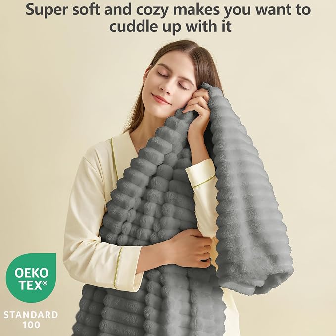 HIMEET Grey Ribbed King Size Blanket - Image 2