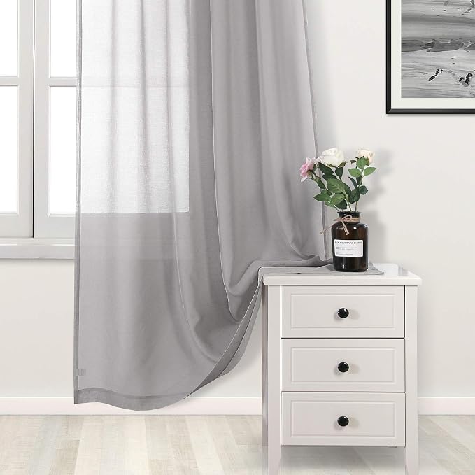 DWCN Grey Sheer Curtains Semi Transparent Voile Rod Pocket Curtains - Image 3