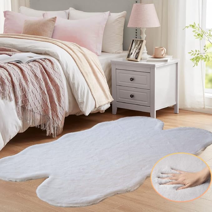 ORINOVA Grey Faux Rabbit Washable Furry Fur Area Rugs - Image 3