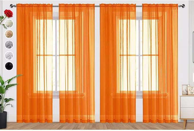 SpaceDresser Orange Sheer Curtains 4 Panels Rod Pocket Semi-Sheer Curtain 96 by SpaceDresser