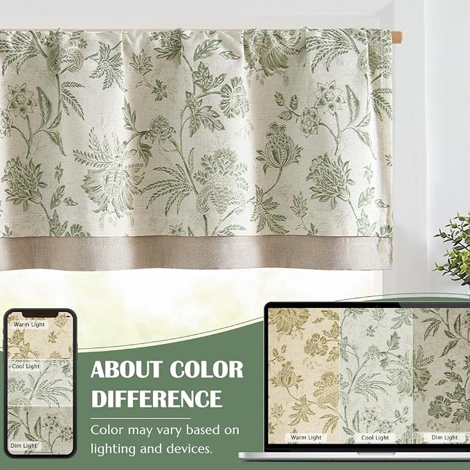 jinchan Floral Valance Curtain Linen Kitchen Valance - Image 6