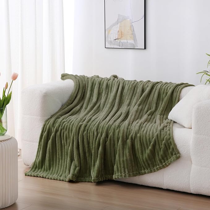 Olive Green Fleece Throw Blanket 108”×90” - Image 4