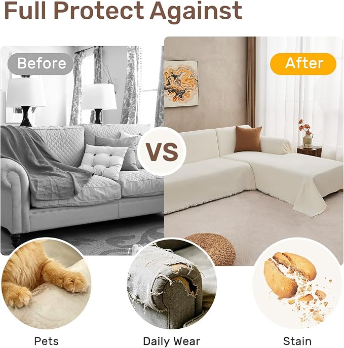 2 Pieces Sectional Couch Covers L Shaped Cover L Cream White | Thick Washable - Image 4