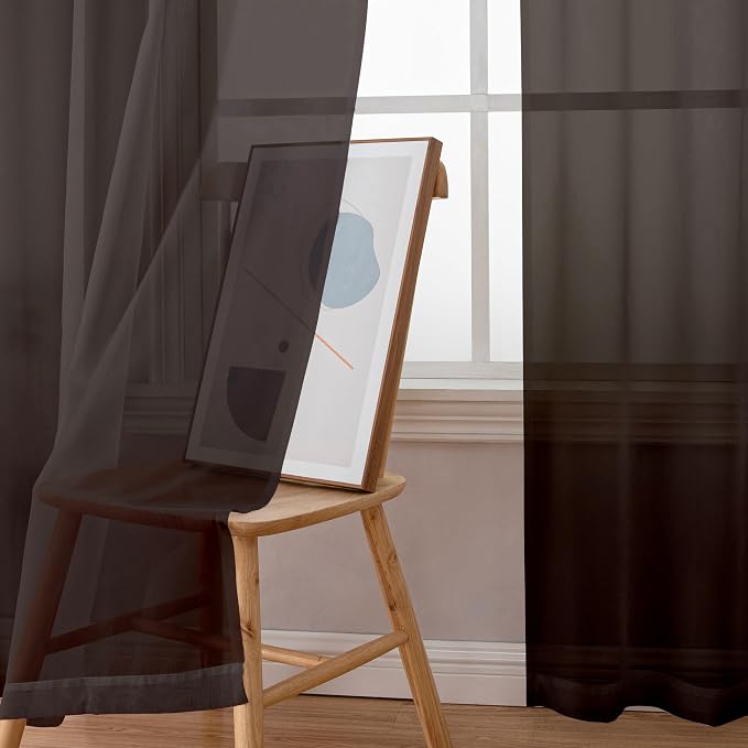 Simplebrand Chocolate Sheer Curtains 96 Inches Long, Light Filtering Rod Pocket - Image 4
