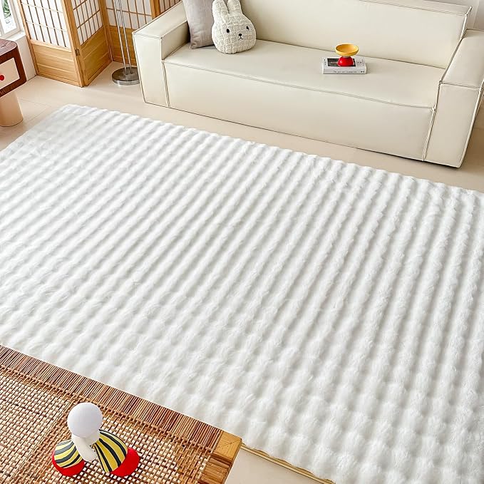 White Rabbit Plush Rug 8'x10', Fluffy Faux Fur Shaggy Area Rug - Image 4