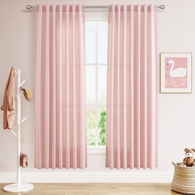 Pink Linen Curtains 72 Inch Length by Nanspring