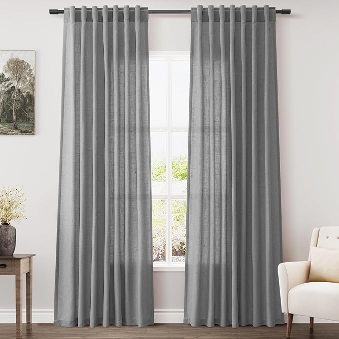 Dark Grey Linen Curtains 84 Inches Long by Nanspring