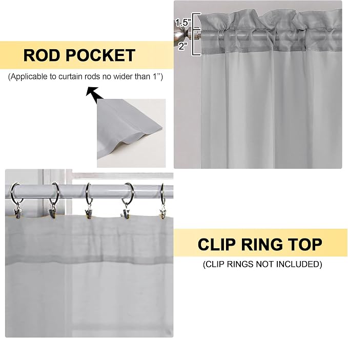 OVZME Light Grey Sheer Curtains 84 Inches Long 2 Panels - Image 2