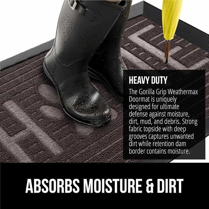 GORILLA GRIP 100% Waterproof All-Season WeatherMAX Doormat 35x23, US Designed - Image 4