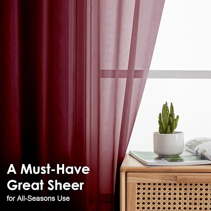 OVZME Burgundy Sheer Curtains - Image 4