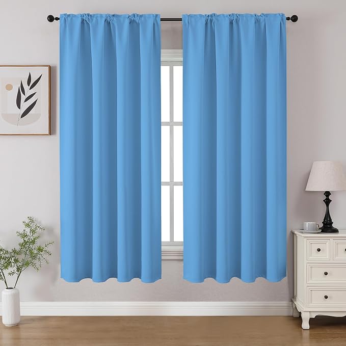 CUCRAF Light Blue Blackout Curtains 54 inch Length 2 Panels Set, Rod Pocket by CUCRAF