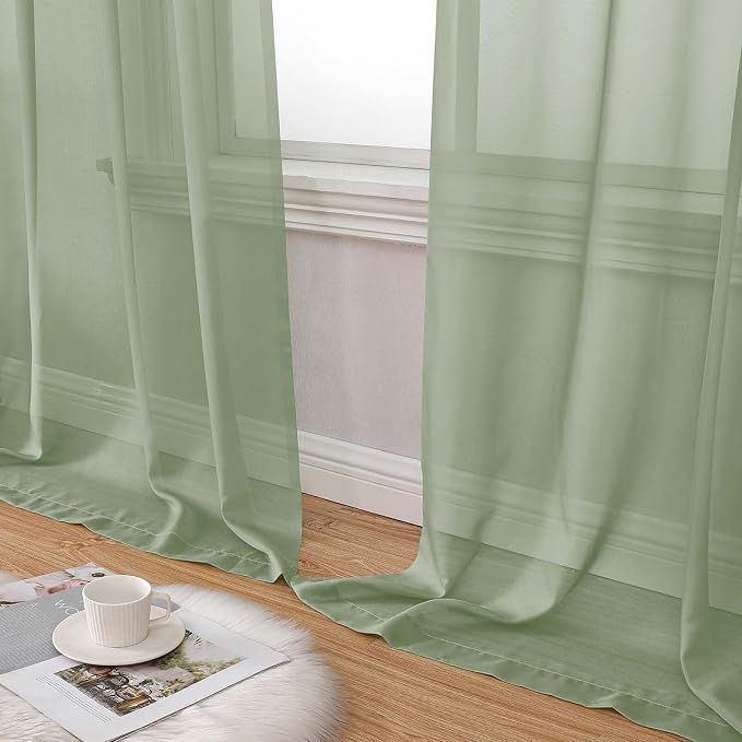 Extra Long Sheer Green Curtains - Image 8