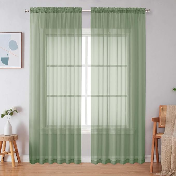 Simplebrand Sage Green Sheer Curtains 90 Inches Long 2 Panels, Light Filtering by Simplebrand