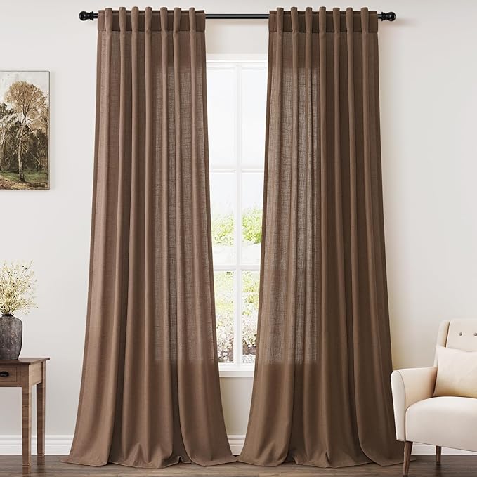 Nanspring Caramel Brown Linen Curtains by Nanspring
