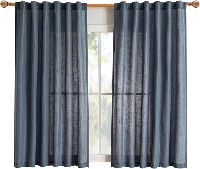 MYSKY HOME Short Semi Sheer Blue Curtains - Image 2
