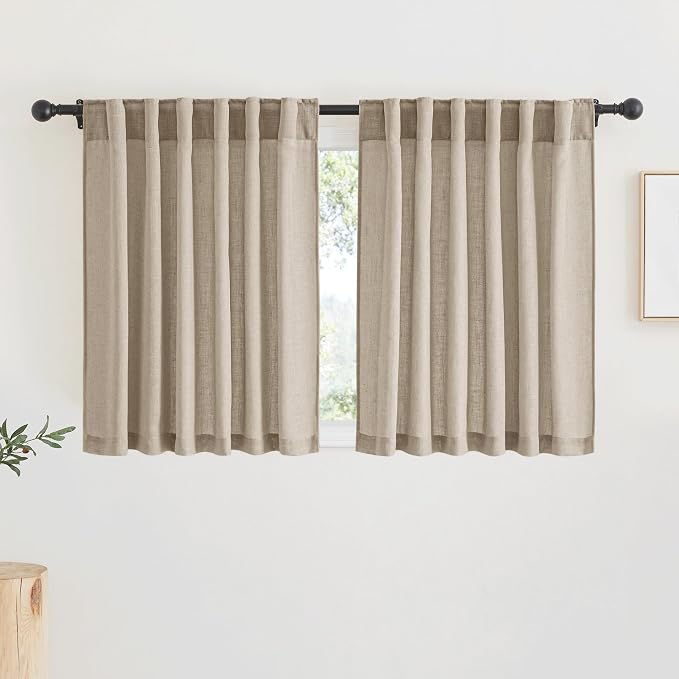 RYB HOME Linen Curtains Over Sink 36 inches Length, 2 Panels Light Filtering by RYBHOME