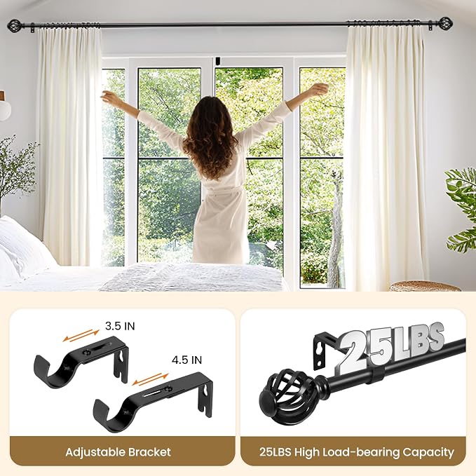 Luvenia Black Decorative Curtain Rod, Adjustable Curtain Rods - Image 6