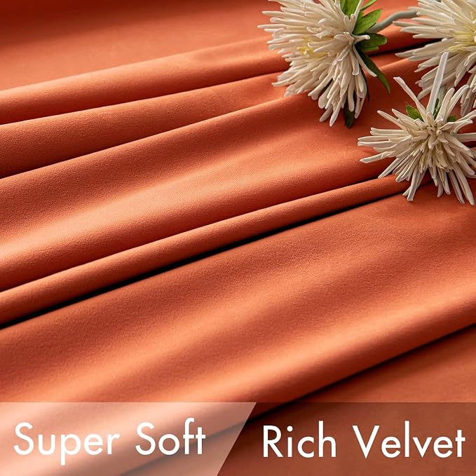 MIULEE Velvet Curtains 52x96 inches 2 Panels Fall Orange Blackout Curtains | - Image 4