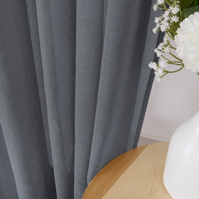 Tollpiz Short Sheer Curtain Living Room Linen Textured Curtains Sheer Light - Image 3