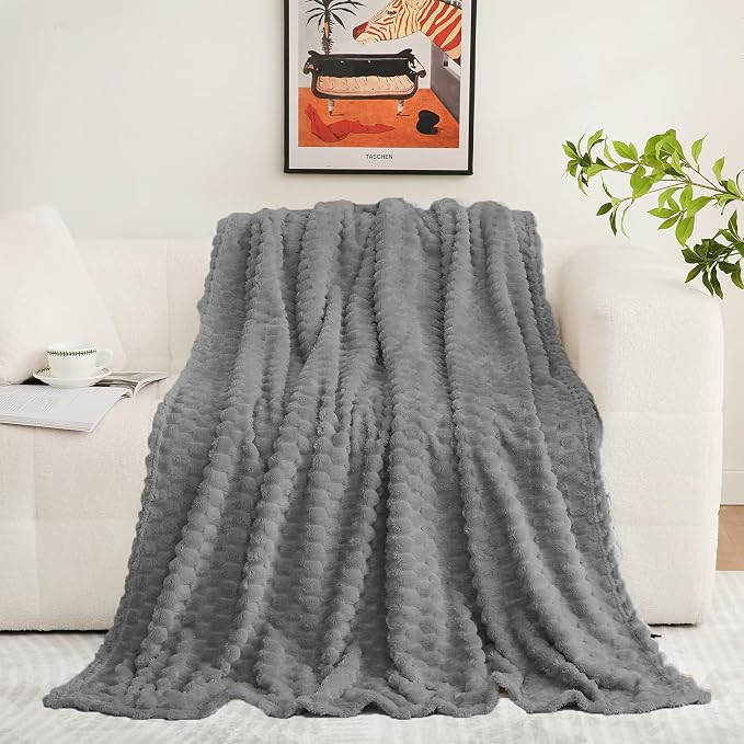 Puncuntex Grey Throw Blanket 50"×60" inches Fuzzy 3D Jacquard Decorative - Image 2