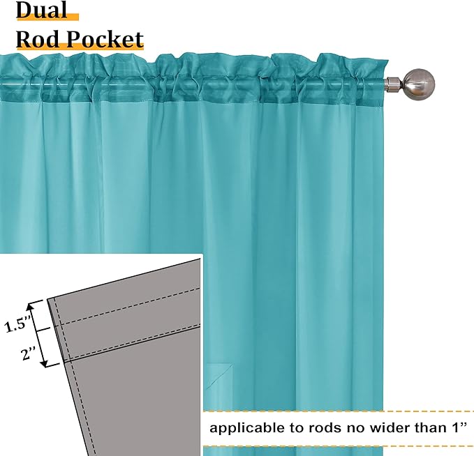 Aiyufeng Turquoise Sheer Curtains 63 Inch Length 2 Panels Set, Light Filtering - Image 3