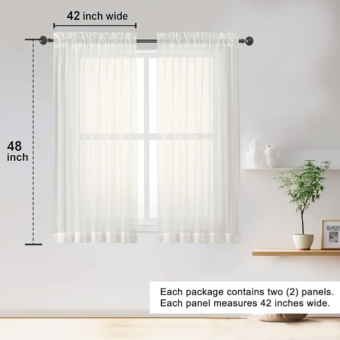 OWENIE Sheer Ivory Curtains 84 Inch Length 2 Panels Set - Image 2