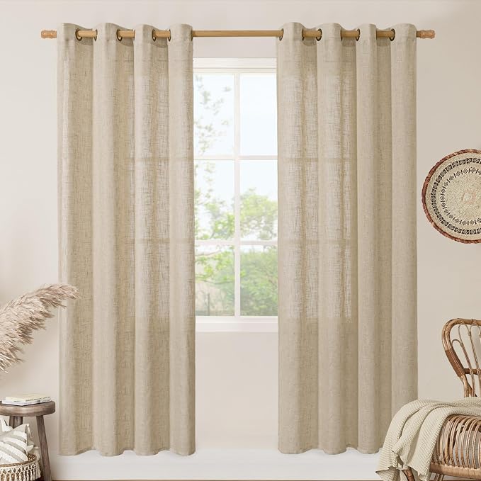 LAMIT Semi Sheer Linen Curtains 80 Inch Length by LAMIT
