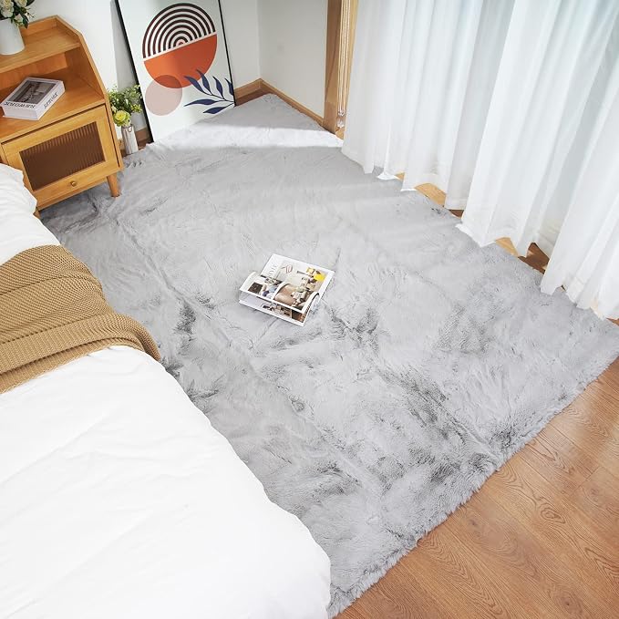 Ghouse Grey Faux Rabbit Fur Rug 5x7 Machine Washable Area Rugs - Image 2