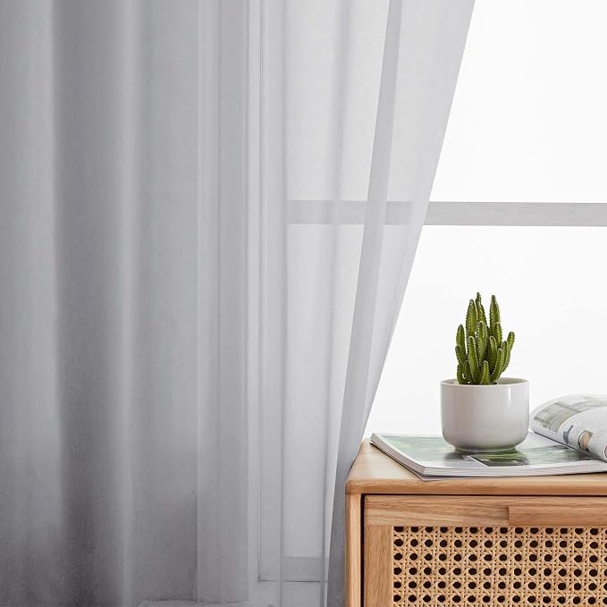 Kitchen Curtains 24 Inch Length Tier 2 Pieces, Light Grey Sheer Curtain Solid - Image 7