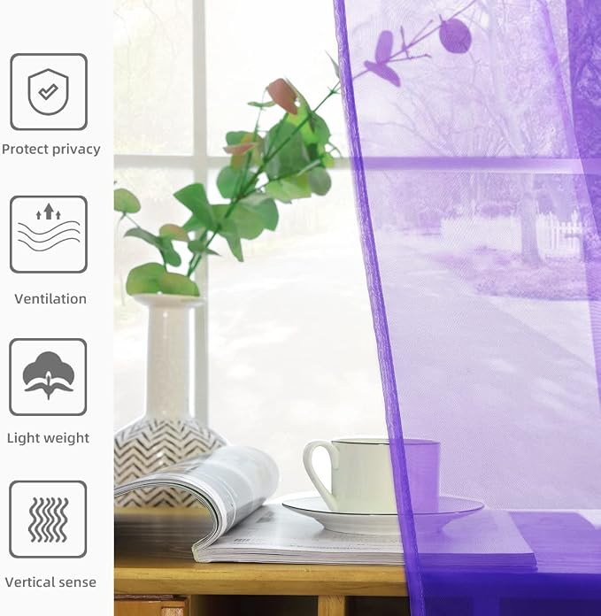 youleyar Solid Sheer Rod Pocket Curtain Voile Draperies 2 Panels White Beige - Image 5