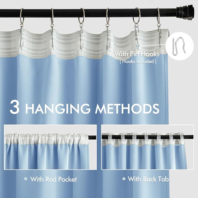 MIULEE Sky Blue Back Tab Blackout Curtains 84 Inch Length 2 Panels Set - Image 3