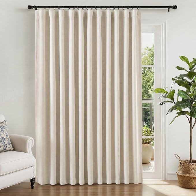 INOVADAY Linen Textured 100% Blackout Sliding Door Curtains 102x96 Cream | 1 by INOVADAY