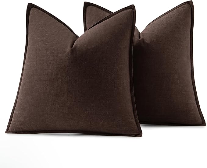 MIULEE Decorative Linen Pillow Covers 18x18 Inch Dark Brown Boho Farmhouse - Image 6