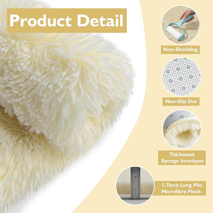 Shag Area Rug for Bedroom 5x8, Ivory Fluffy Area Rugs for Living Room, Soft - Image 4