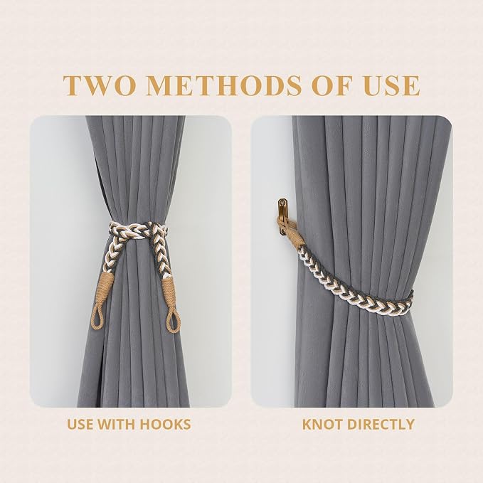 NICEEC 4 Pack Natural Cotton Rope Curtain Tiebacks Elegant Boho Style - Image 5