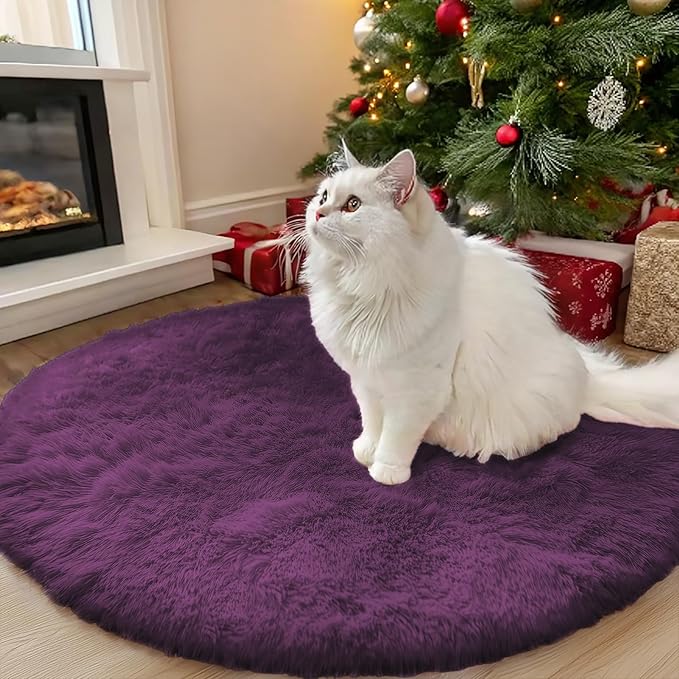 OLANLY Dark Purple Round Rugs for Bedroom by OLANLY