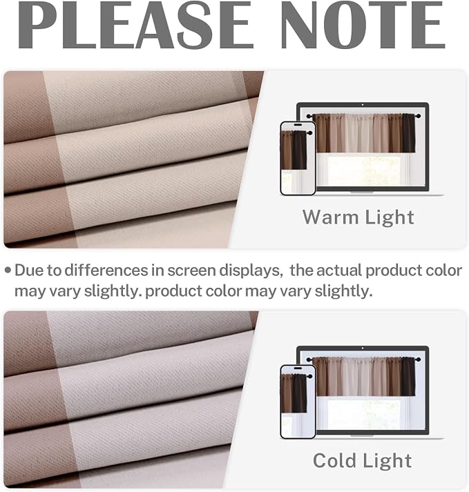 Emvency 2 Pack Valances Window Treatments, Striped Neutral Brown Minimalist - Image 6