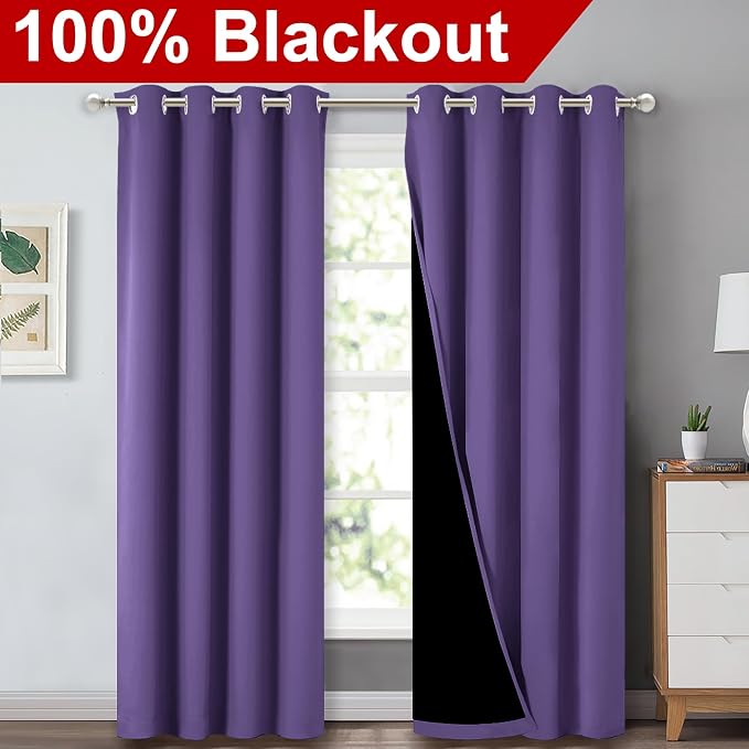NICETOWN Lilac Purple Full Shade Curtain Panels, Pair of Energy Smart & Noise - Image 2