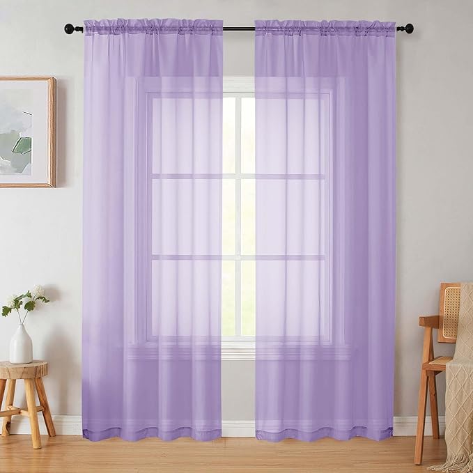 Lavender Sheer Curtains 84 Inches Long 2 Panels, Soft Airy Light Filtering by WelvetBLK