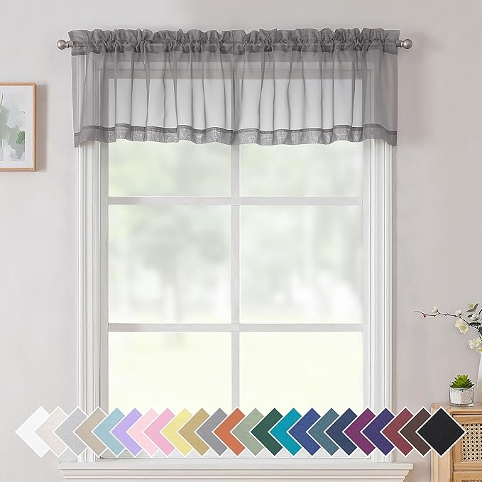 Aiyufneg 2 Panels Grey Sheer Valance by Aiyufeng