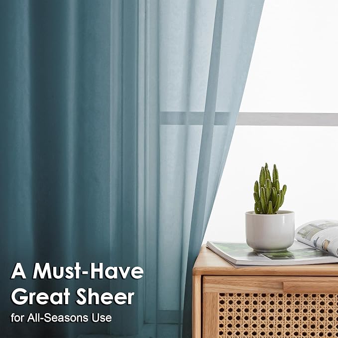 OVZME 2 Pieces Dusty Blue Sheer Curtains 84 inches Long-Lightweight Soft Window - Image 3