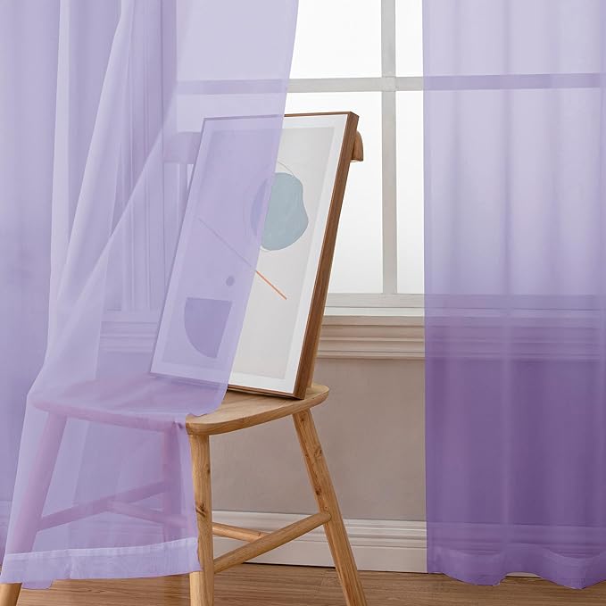 Lavender Sheer Curtains 72 Inches Long Set of 2, Airy Sheer Curtains & Drapes - Image 4