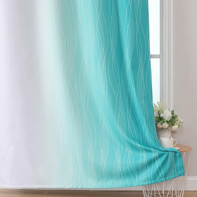 Estelar Textiler Grayish White and Teal Blackout Curtains - Image 6