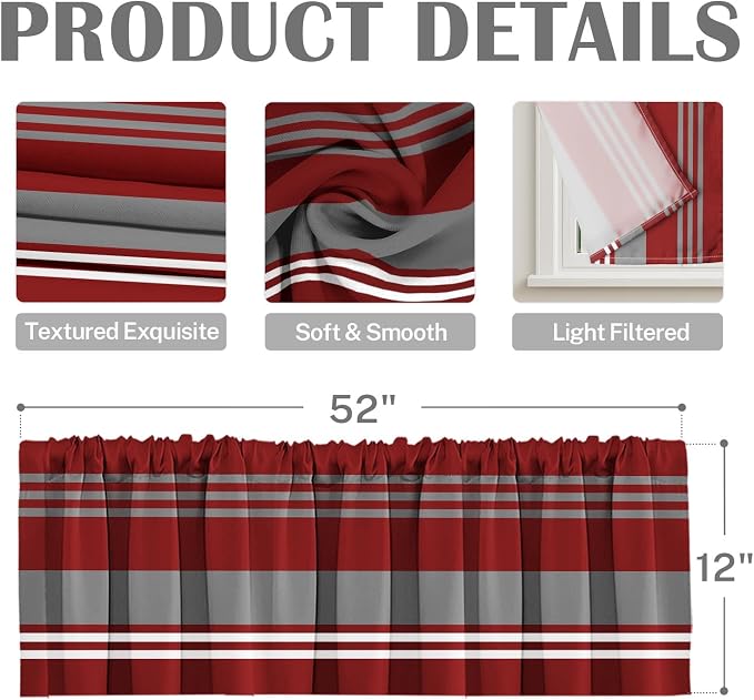 Emvency 2 Pack Valances Window Treatments, 52x12 Inch Rod Pocket Valances - Image 3